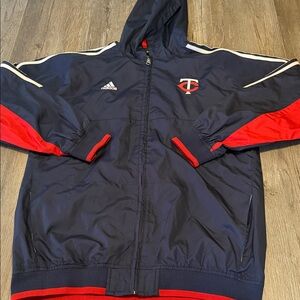 Adidas Navy and Red Minnesota Twins Hooded Windbreaker Jacket